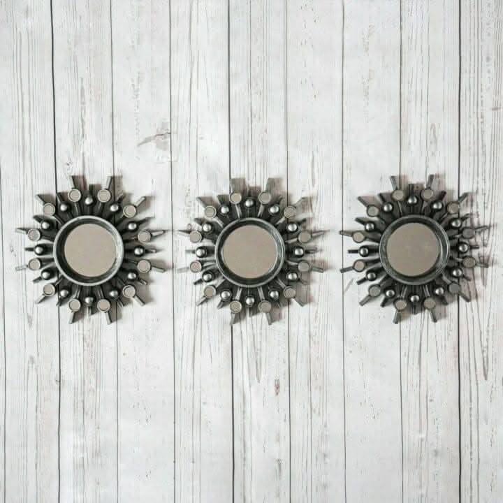 3 Piece Silver Sunburst Decorative Wall Mirrors Set 25cm