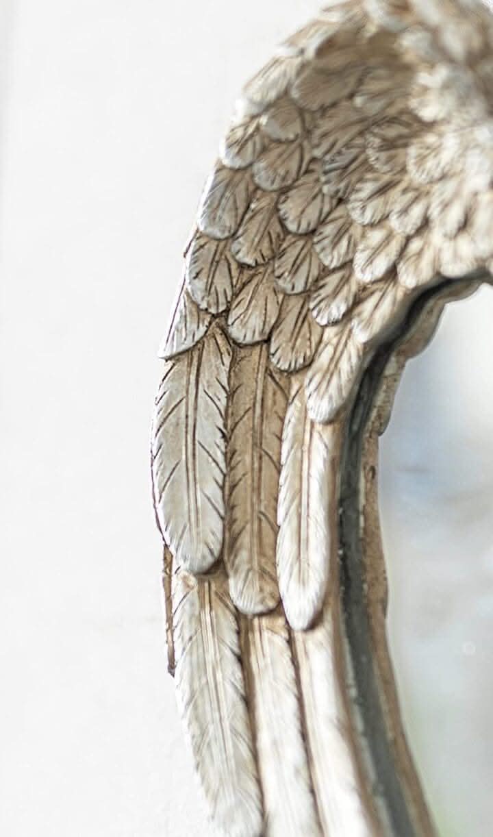 Silver Feathered Angel Wings Heart Shaped Decorative Wall Mirror