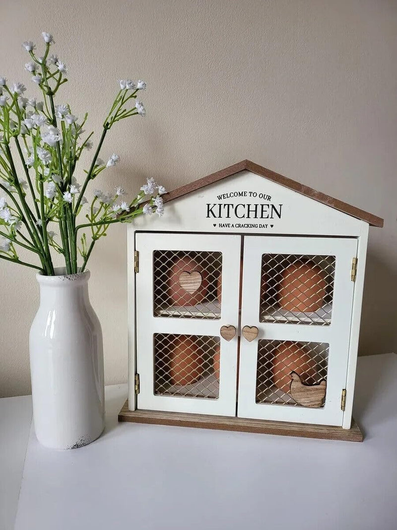 Wooden Egg Holder for 6 Eggs Rustic Kitchen Storage House