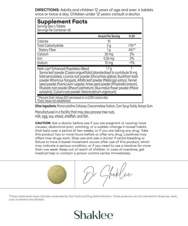 Shaklee Herb-Lax Gentle Laxative – Herbal Senna Blend (240 Tablets)
