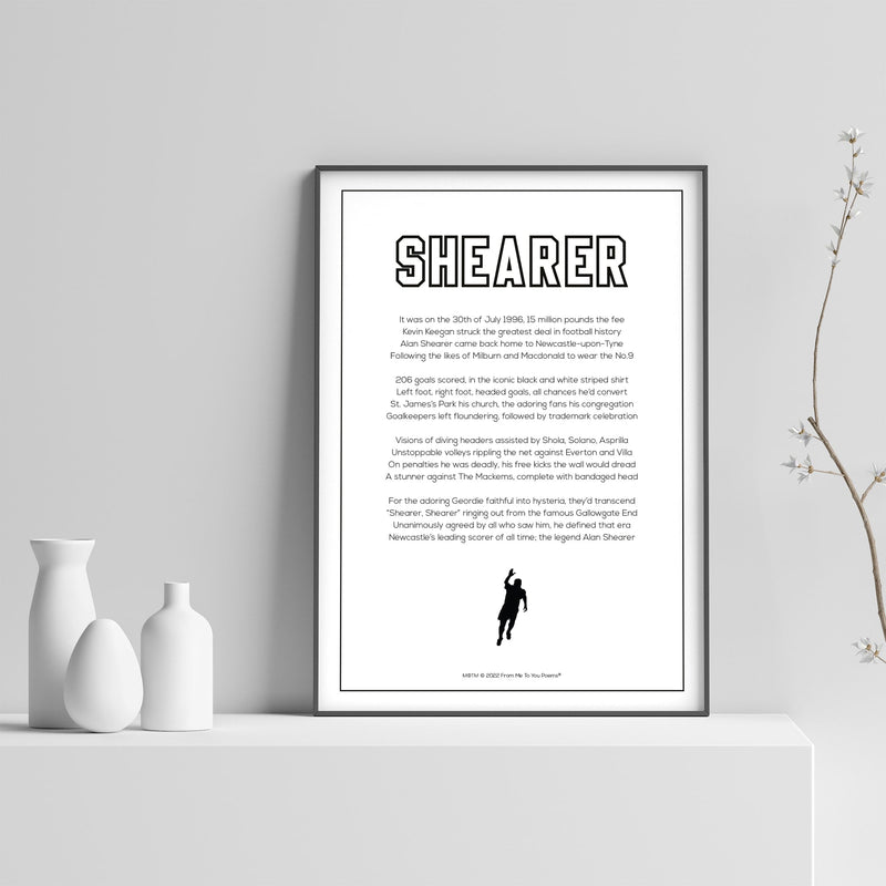 Alan Shearer Newcastle Poem Print