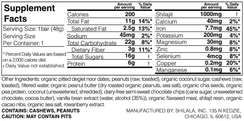 Shilala Organic Shilajit Energy Bar – 1000mg Shilajit, Gluten-Free, Vegan, Non-GMO | High Fulvic Acid | 7 Pack | NEW & IMPROVED FLAVOR