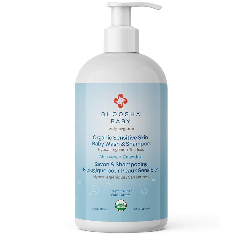 Shoosha Organic Sensitive Skin Baby Body Wash and Shampoo - 8.5oz, Hypoallergenic, Tear Free