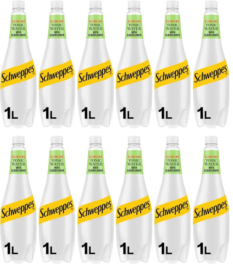 12 x Schweppes Slimline Elderflower Tonic Water 1L