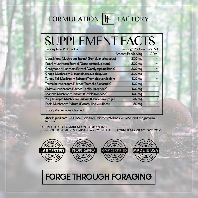Formulation Factory Shroom Vroom: 10-in-1 Mushroom Supplement with Lion’s Mane & Reishi – 240 Count (Pack of 2)