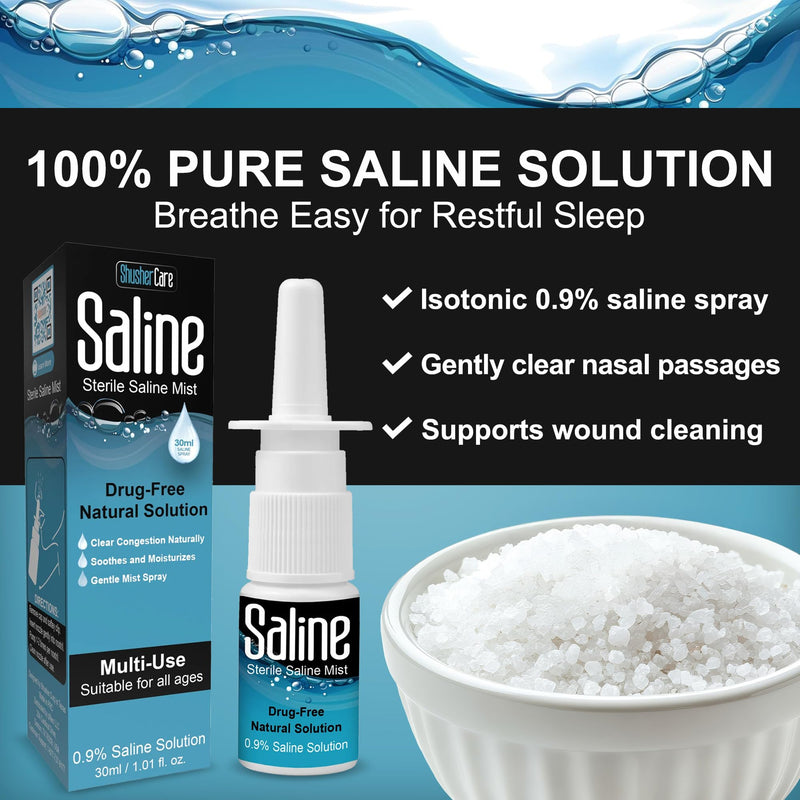 Shusher Care Saline Spray for Nose – 0.9% Isotonic Nasal Mist, Safe for Newborns to Adults | 30 ml