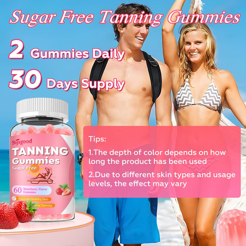 SijiGood 2 Pack Tanning Gummies – Sugar Free Self Tan, Strawberry, 120 Count