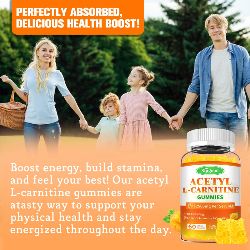 Sijigood 2 Pack Acetyl L-Carnitine Gummies – Energy, Focus & Immune Support (Mango Flavor, 120 Count)
