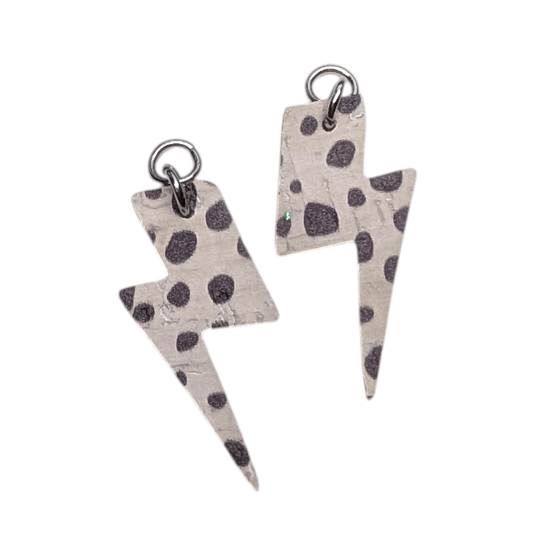 Silver and dalmation mini lightning bolt cork charms