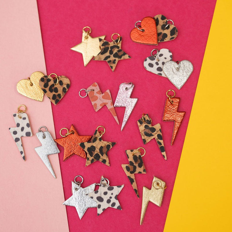Pink and hearts mini lightning bolt cork charms