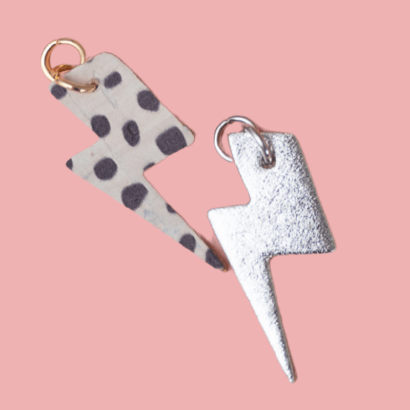 Silver and dalmation mini lightning bolt cork charms