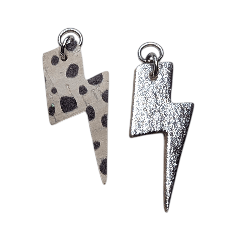 Silver and dalmation mini lightning bolt cork charms