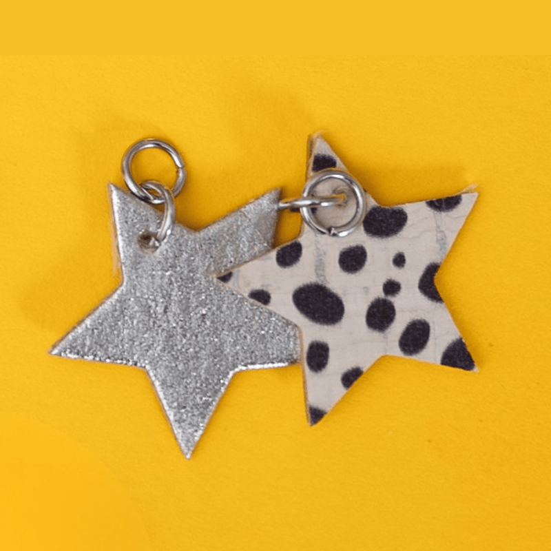 Silver and dalmation mini star cork charms