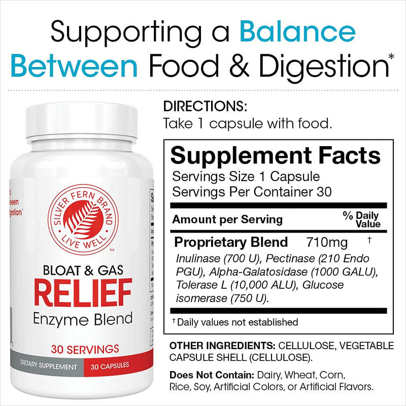Silver Fern Bloat & Gas Relief Digestive Enzyme Blend - 60 Servings (2 Bottles) with Tolerase L & Pectinase