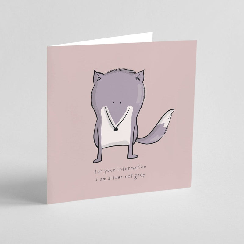 Silver Fox Greeting Card – Cute Illustrated Card | Funny Silver Not Grey Fox