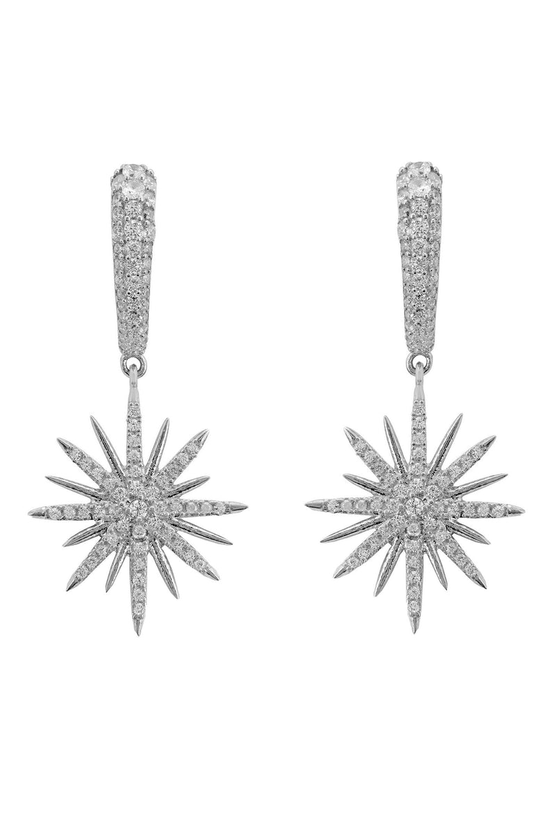 Star Burst Drop Earrings Silver