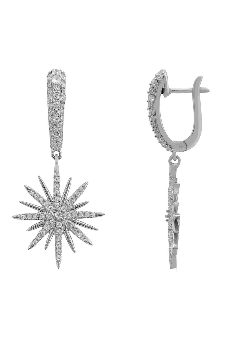 Star Burst Drop Earrings Silver