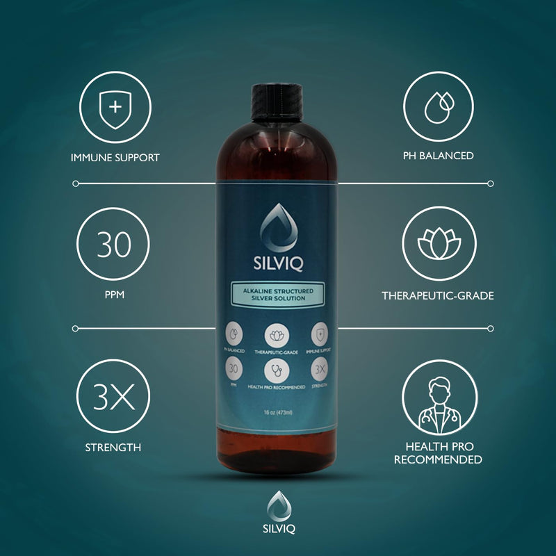 SILVIQ Structured Silver Water 30ppm – Immune Support, Alkaline Silver Liquid 16 oz (437 ml)