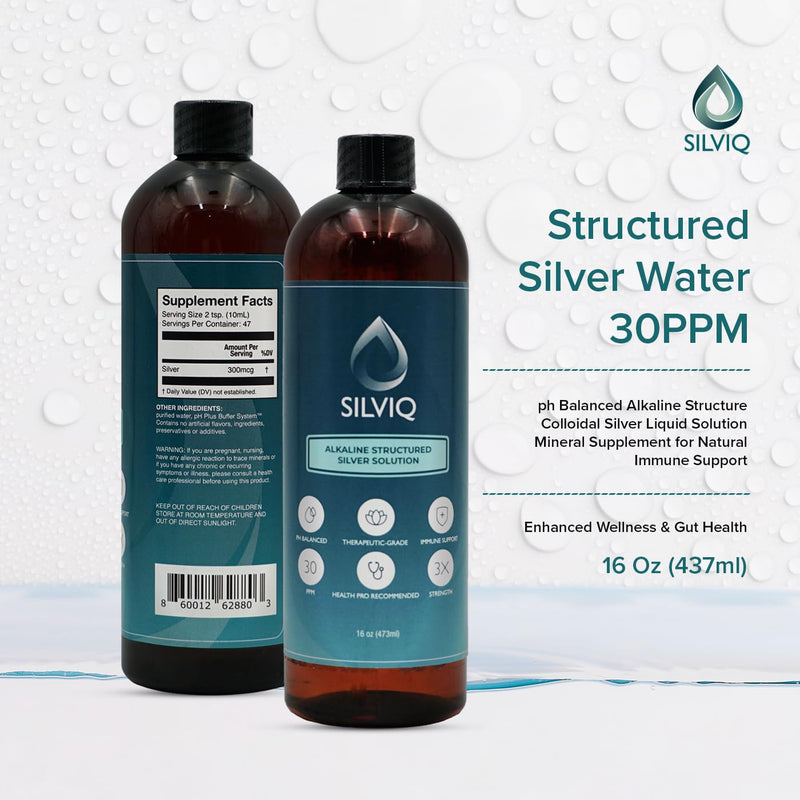SILVIQ Structured Silver Water 30ppm – Immune Support, Alkaline Silver Liquid 16 oz (437 ml)