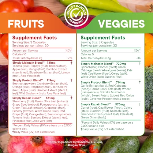 Simply Nature's Pledge: 42 Fruits & Veggies, Aloe Vera, Soy Free — 2 Month Supply (180 Count, Pack of 2)