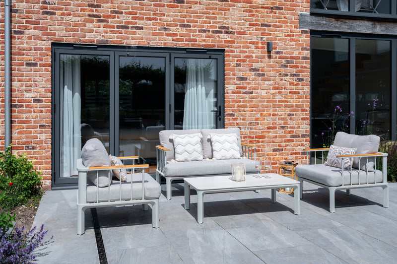 Taunton Aluminium Lounge Set with Teak Armrests & Coffee Table