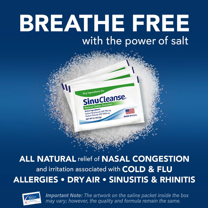 SinuCleanse Soft Tip Neti Pot Nasal Wash System – All-Natural Saline Packets, Made in USA