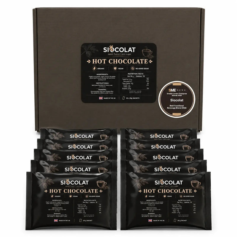 Siocolat Organic Vegan Sugar Free Low Calorie Hot Chocolate Drink 10 sachets