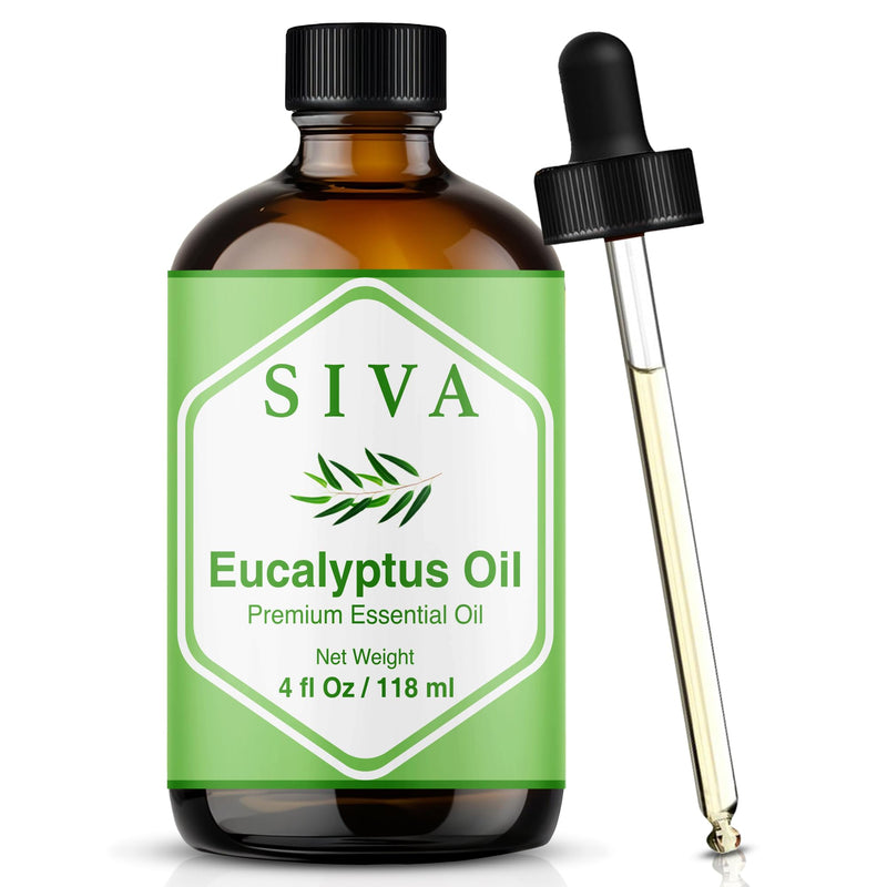 Siva Eucalyptus Essential Oil - 4 Fl Oz | 100% Natural, Diffuser & Aromatherapy (Dropper)