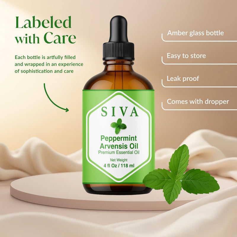 Siva Peppermint Arvensis Essential Oil - 4 Oz - 100% Natural - Diffuser, Skin & Hair Care