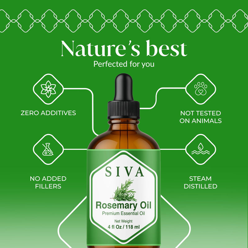 Siva Rosemary Essential Oil 4oz - 100% Natural, Steam-Distilled, Dropper