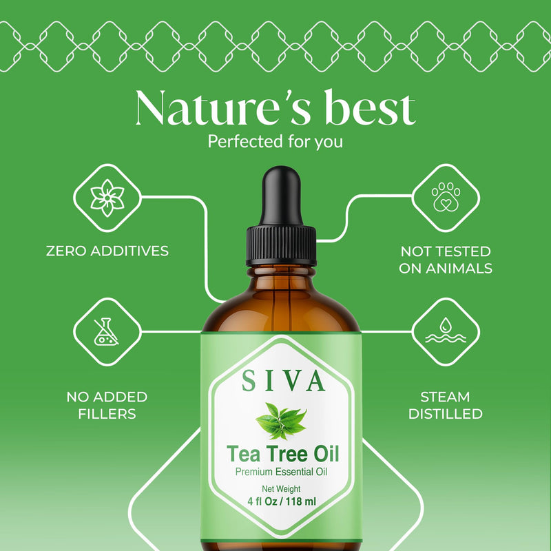 Siva Tea Tree Essential Oil - 4 oz | 100% Natural, Diffuser & Skincare