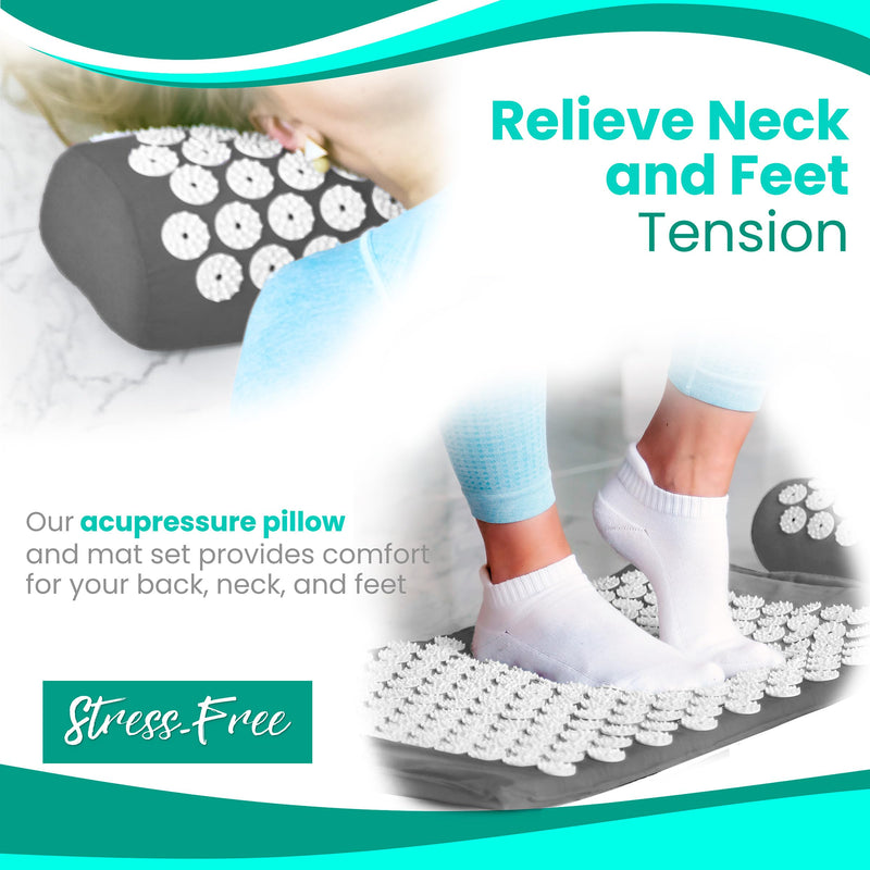 Sivan Health & Fitness Acupressure Mat & Pillow Set – Grounding Mat for Stress Relief, Back & Neck Pain