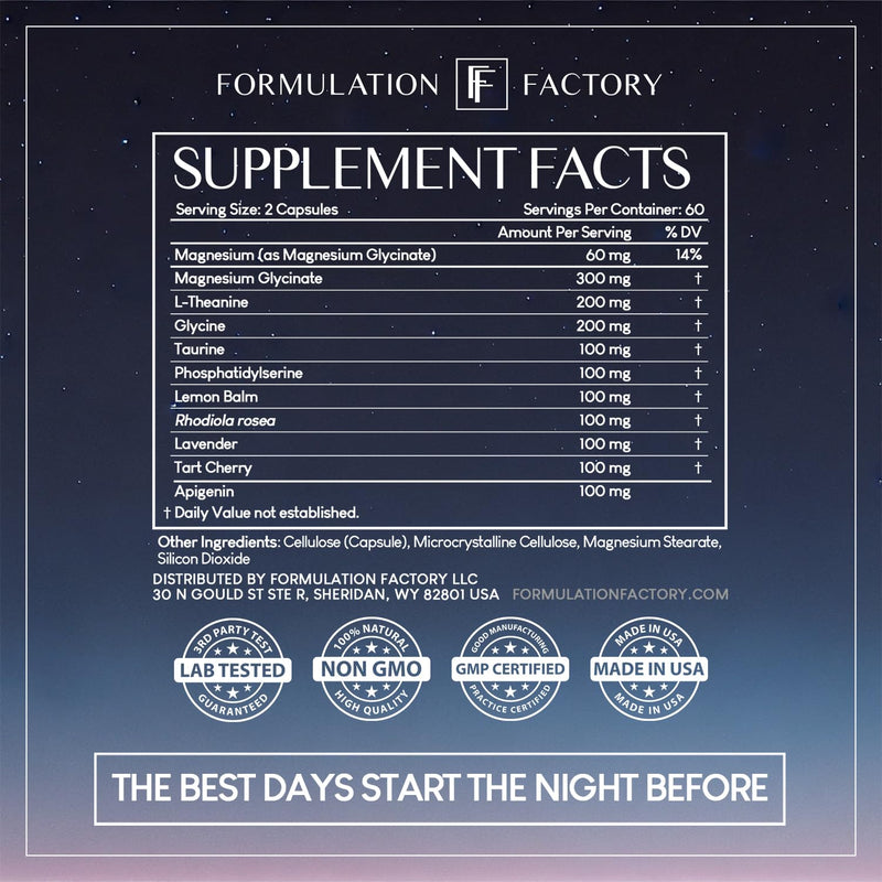 Formulation Factory The Night Before 10-in-1 Midnight Maximizer Sleep Supplement — Magnesium Glycinate, L-Theanine & More (360 Capsules, 6 Months)