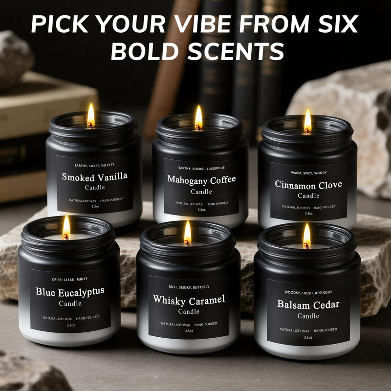 6 Pack Men Candles – Soy Wax, 200-Hour Long Lasting Gift Set