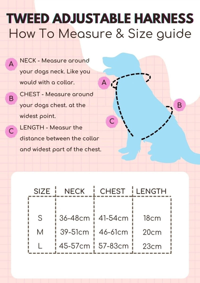 PupClub Dog Tweed Adjustable Harness - Blue