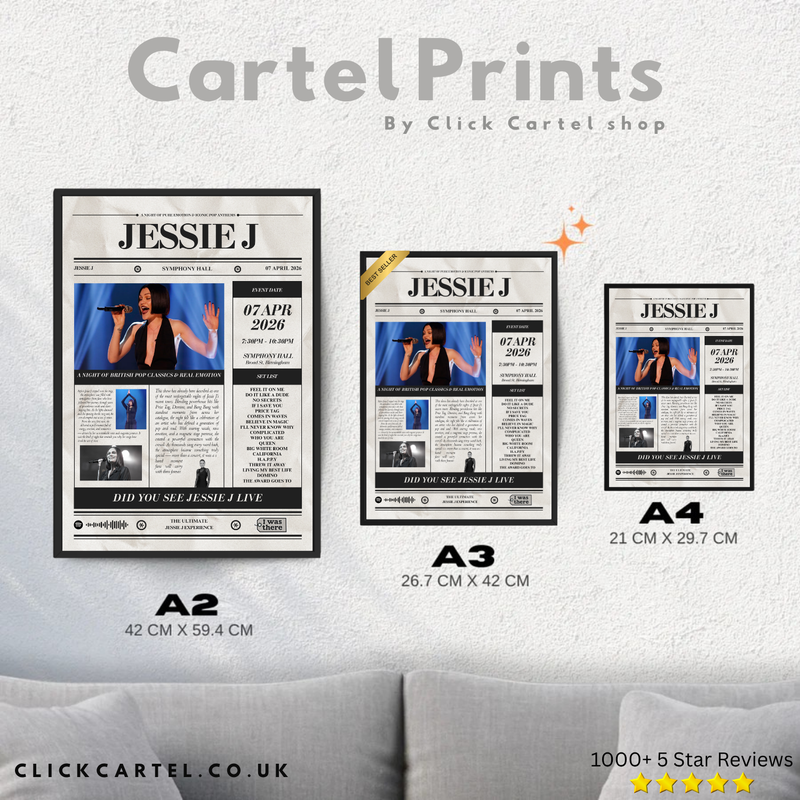 Jessie J - Personalised Newspaper Style Concert Poster