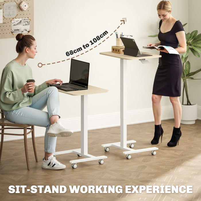 Vinsetto Standing Desk Sit Stand Desk with 4 Rolling Wheels, Natural