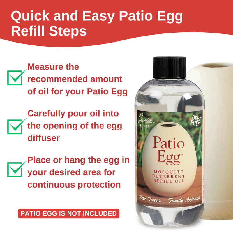 Skeeter Screen 90602 Patio Egg Refill Oil – 8 oz – Deet-Free Mosquito Deterrent