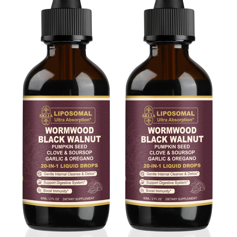 SKLIA 20-in-1 Liposomal Wormwood Cleanse Drops – Rapid Gut Cleanse & Digestive Support (2P)