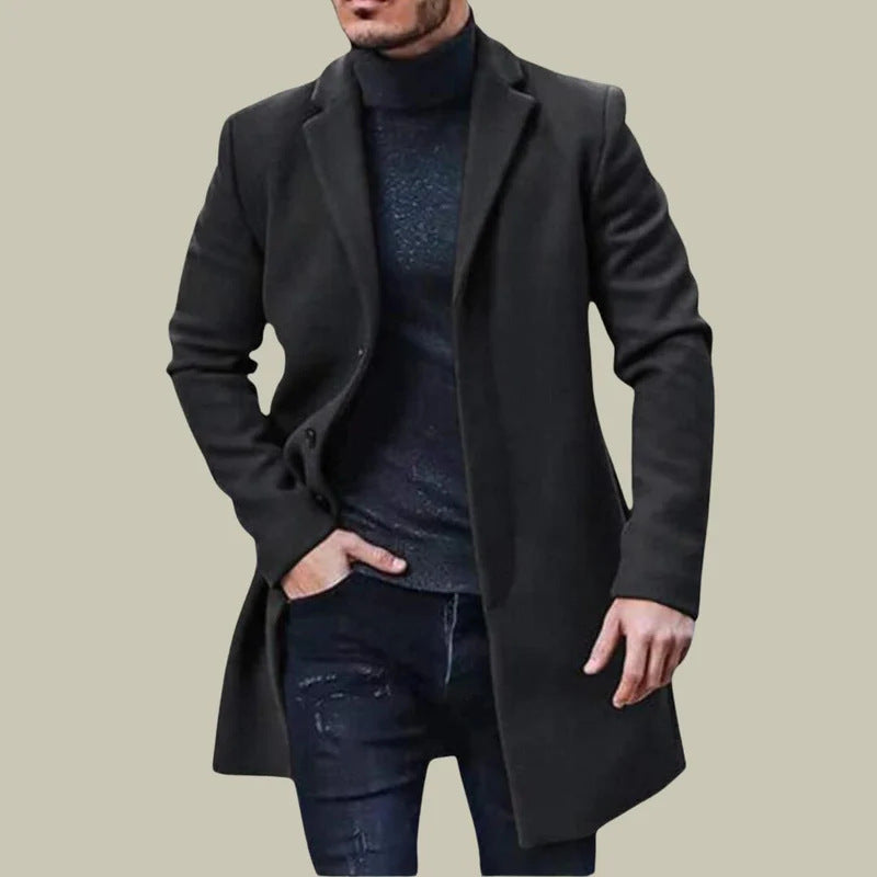 Solid Color Warm Men'S Woolen Coat