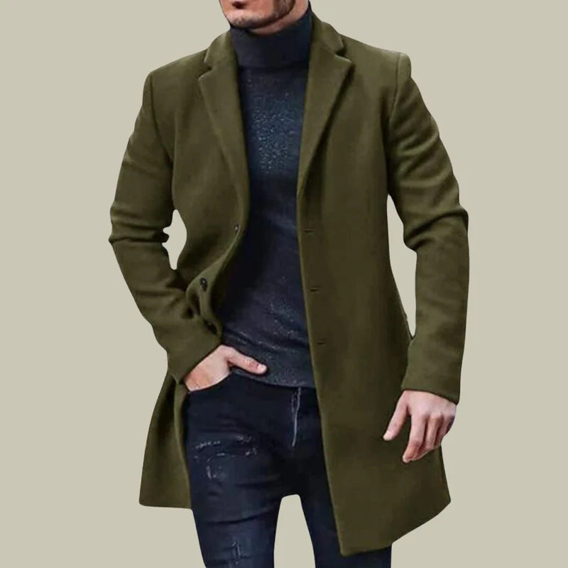 Solid Color Warm Men'S Woolen Coat