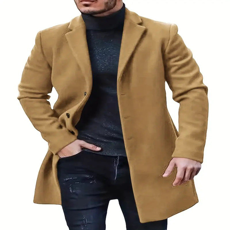 Solid Color Warm Men'S Woolen Coat