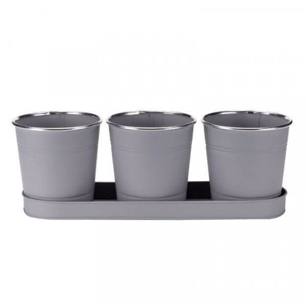3x Slate Herb Pots & Drip Tray Set