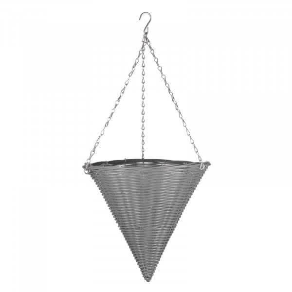 14 Inch Slate Faux Rattan Cone Hanging Basket with Liner