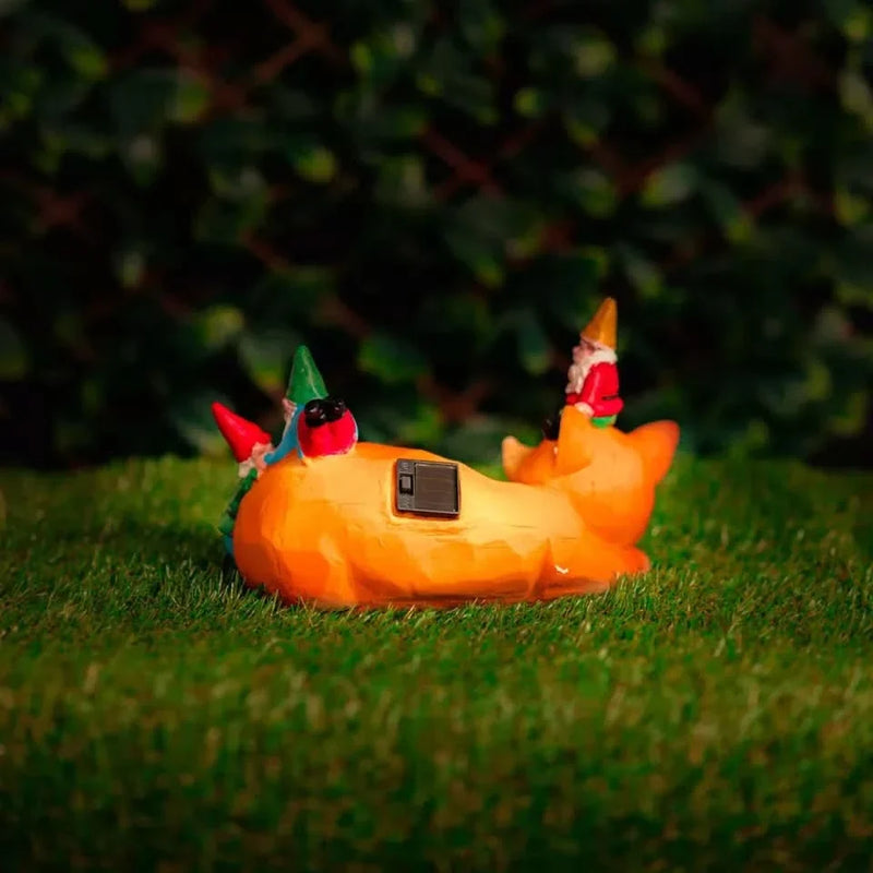 Solar Sleeping Fox Gnome Garden Ornament with LED Light