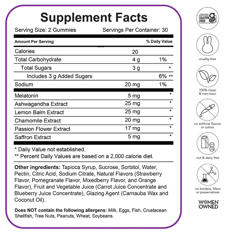 SLEEPtamin Melatonin Gummies 5mg | Chamomile & Ashwagandha for Relaxation | 60 Vegan Gummies