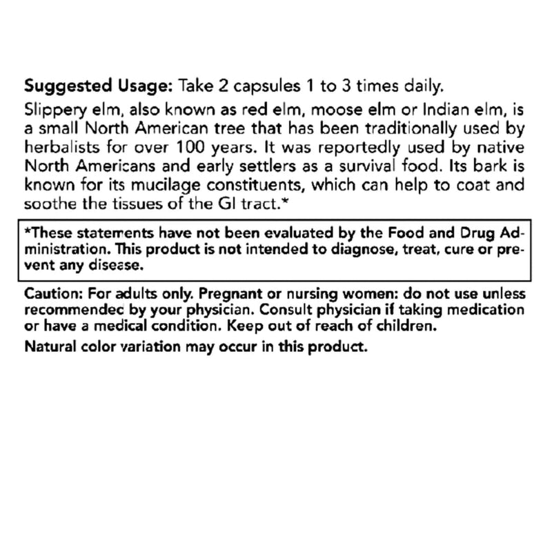 Slippery Elm 400 Mg - 100 Capsules GI Coat | Rachel's Tea Brand