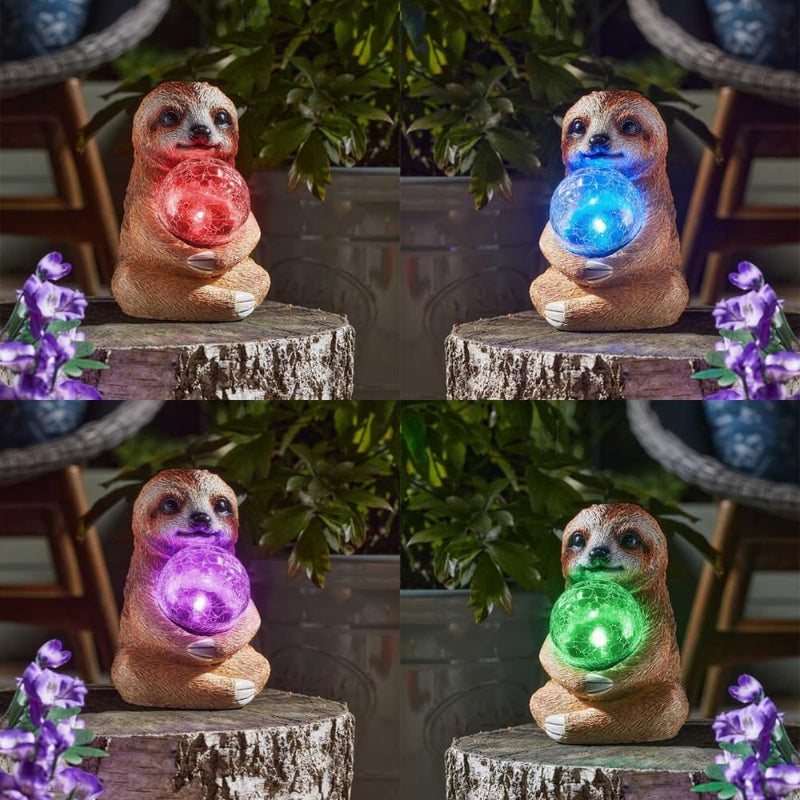 Solar Sloth Garden Ornament with Colour Changing LED Light 19cm