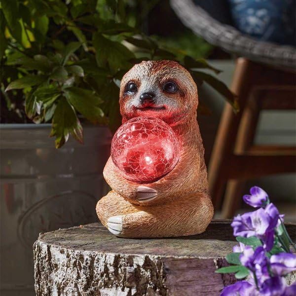 Solar Sloth Garden Ornament with Colour Changing LED Light 19cm