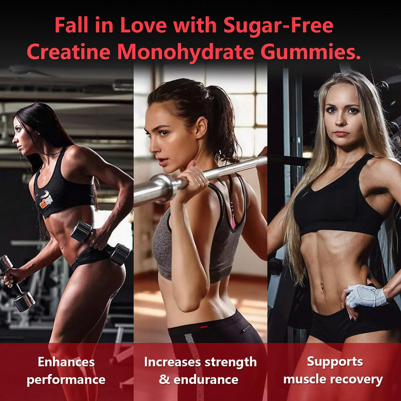 Slsomu Creatine Monohydrate Gummies 5000mg – Strawberry, 120 Gummies | Vegan Pre-Workout